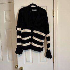 Zara Black and White Striped Cardigan